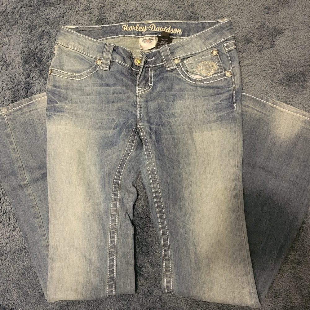 Harley-Davidson Blue Flare Wide Leg Denim Size 6 Tall